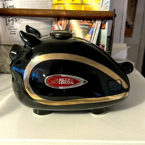 VTG 1998 Harley Davidson Ceramic Hog Coin Piggy Bank Tank Medallion Collectible